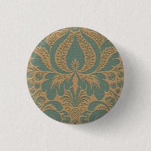 Macaron Rond 2,50 Cm Bouton Damas beige turquoise