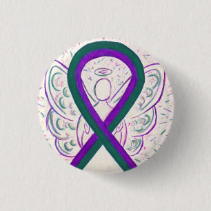 Macaron Rond 2,50 Cm Bouton d'angle de la conscience violette et verte