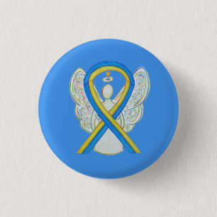 Macaron Rond 2,50 Cm Bouton d'angle jaune et bleu de sensibilisation