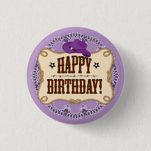 Macaron Rond 2,50 Cm Bouton d'anniversaire de la cow-girl violette