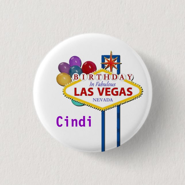 Macaron Rond 2,50 Cm Bouton d'anniversaire de Las Vegas personnalisatio (Devant)