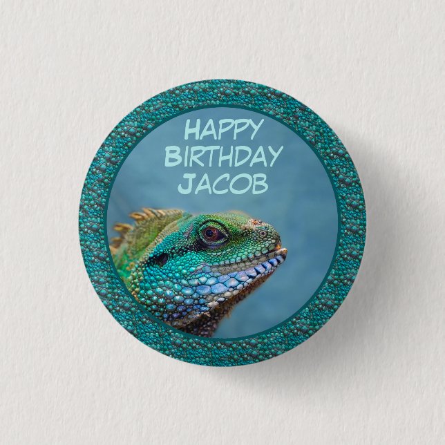 Macaron Rond 2,50 Cm Bouton d'anniversaire Iguana (Devant)