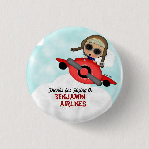 Macaron Rond 2,50 Cm Bouton d'avion d'anniversaire