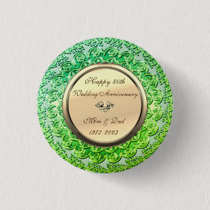 Macaron Rond 2,50 Cm Bouton de 50e anniversaire de mariage vert diamant
