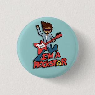 Macaron Rond 2,50 Cm Bouton de bleu de garçon de guitare de Rockstar