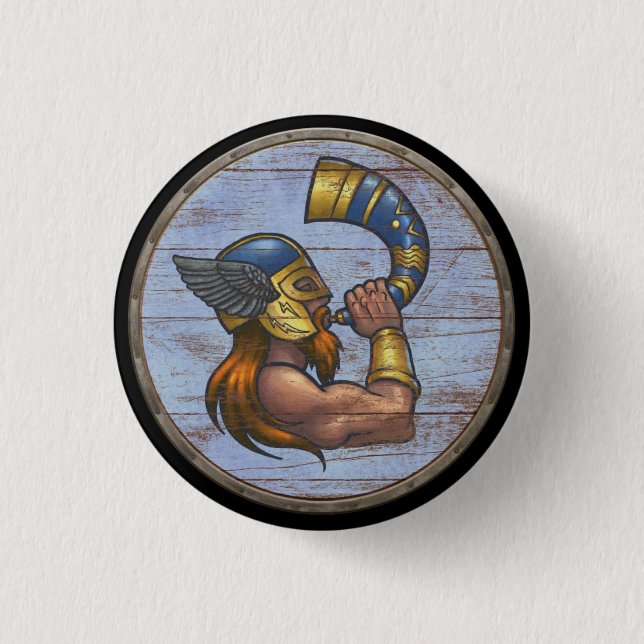 Macaron Rond 2,50 Cm Bouton de bouclier de Viking - Heimdallr (Devant)
