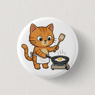 Macaron Rond 2,50 Cm Bouton de chat de chef mignon qui fait frire un œu