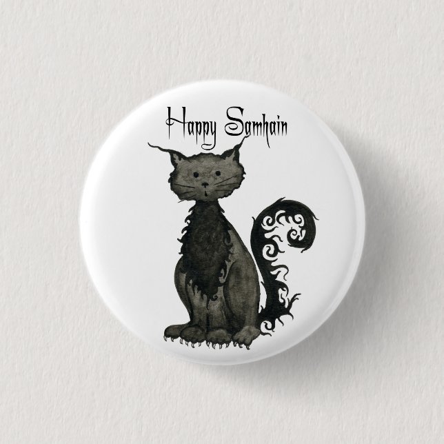 Macaron Rond 2,50 Cm Bouton de chat noir de Samhain (Devant)