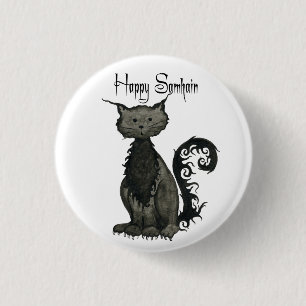 Macaron Rond 2,50 Cm Bouton de chat noir de Samhain