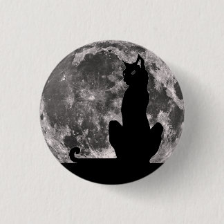 Macaron Rond 2,50 Cm Bouton de chat noir et de Pleine lune