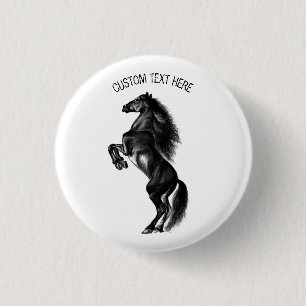Macaron Rond 2,50 Cm Bouton de cheval sauvage noir droit avec texte per