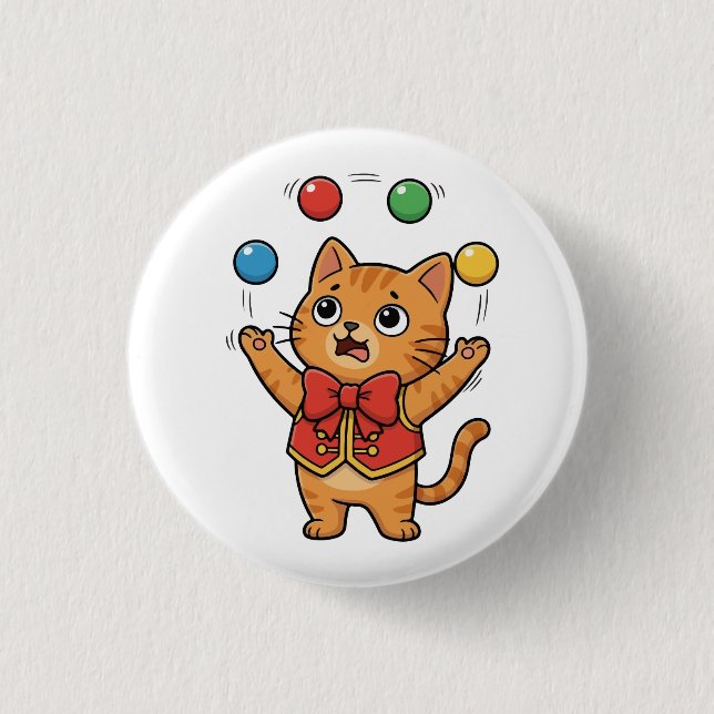 Macaron Rond 2,50 Cm Bouton de cirque de chat jongleur (Devant)