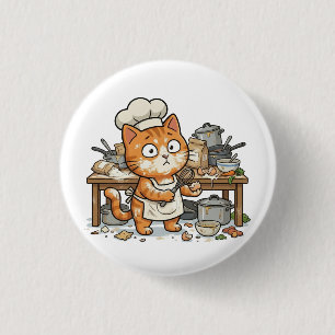 Macaron Rond 2,50 Cm Bouton de cuisine désordonnée de chat de chef drôl