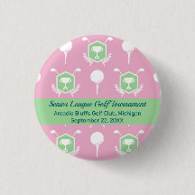 Bouton de fête de ligue de golf rose et vert