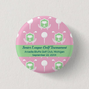 Macaron Rond 2,50 Cm Bouton de fête de ligue de golf rose et vert