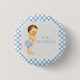 Macaron Rond 2,50 Cm Bouton de grand-mère bleu de la fête du Baby sho