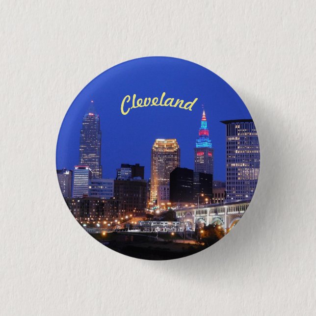 Macaron Rond 2,50 Cm Bouton de la ligne Skyline Cleveland OH (Devant)