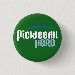 Macaron Rond 2,50 Cm Bouton de logo "de héros de Pickleball" (vert)