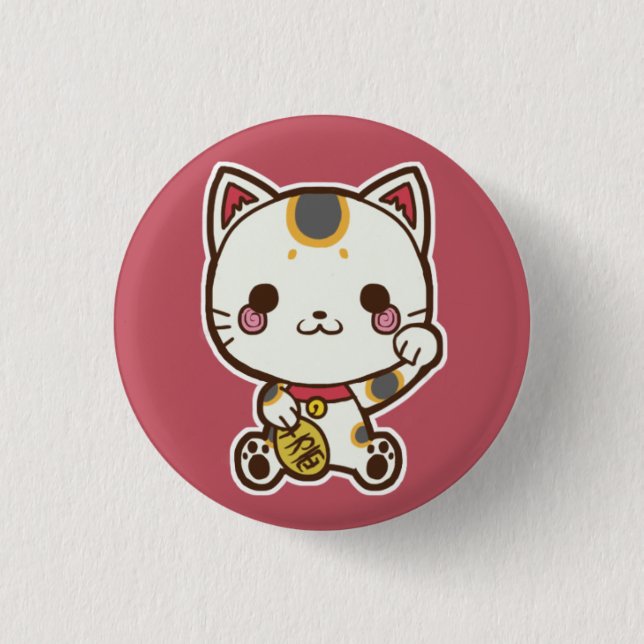 Macaron Rond 2,50 Cm Bouton de Maneki Neko (chat chanceux) (Devant)