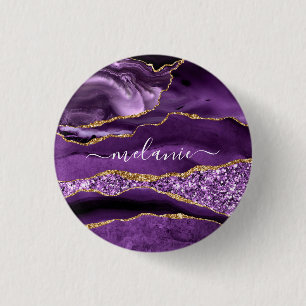 Macaron Rond 2,50 Cm Bouton de marbre Parties scintillant or violet Aga