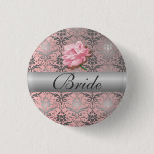 Macaron Rond 2,50 Cm Bouton de mariée rose Grunge Damask