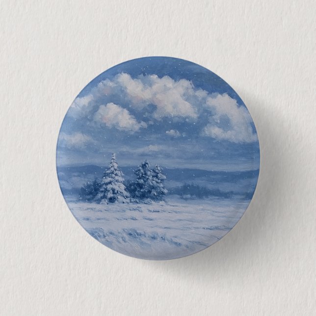 Macaron Rond 2,50 Cm Bouton de Noël de la Forêt de neige magique (Devant)