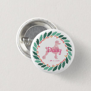 Macaron Rond 2,50 Cm Bouton de Noël en silhouette de caniche rose perso