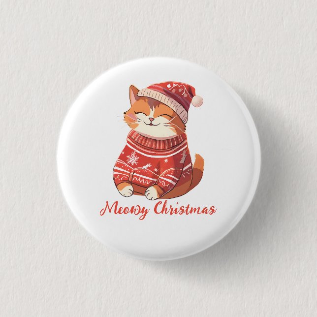 Macaron Rond 2,50 Cm Bouton de Noël Meowy - Conception de chat Festive (Devant)