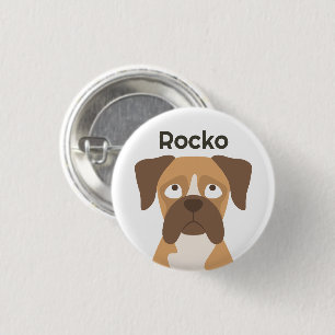 Macaron Rond 2,50 Cm Bouton de nom de chien Boxer personnalisé, Nom per