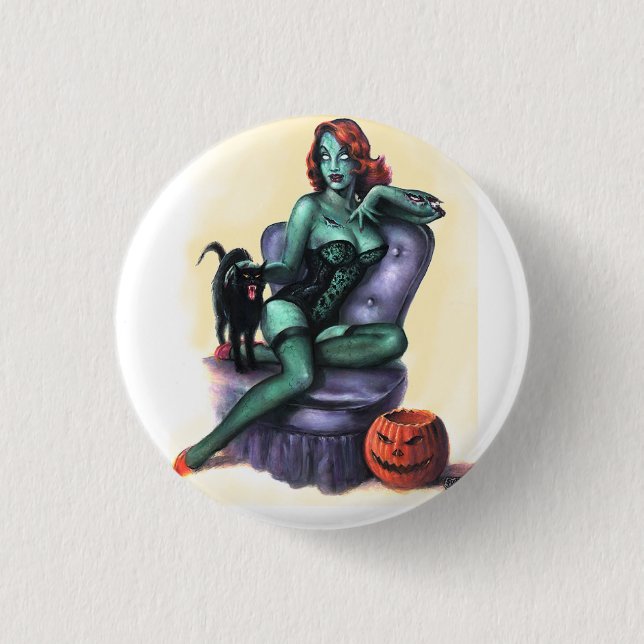 Macaron Rond 2,50 Cm Bouton de pin-up de fille de Halloween (Devant)