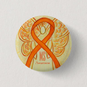 Macaron Rond 2,50 Cm Bouton de sensibilisation MS Ruban Orange Angel Bo