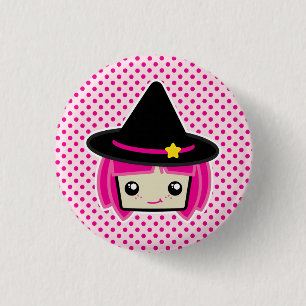 Macaron Rond 2,50 Cm Bouton de sorcière Kawaii Pink Haired