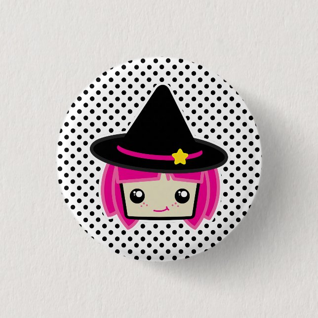 Macaron Rond 2,50 Cm Bouton de sorcière Kawaii Pink Haired (Devant)