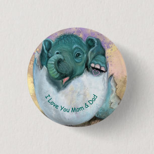 Macaron Rond 2,50 Cm Bouton d'éclosion d'éléphant - I Love You MOM & DA