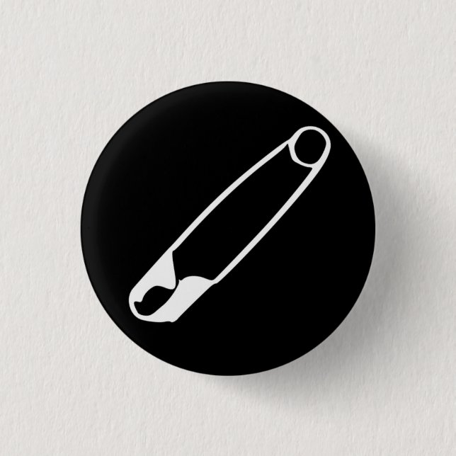 Macaron Rond 2,50 Cm Bouton d'épingle de sécurité - blanc sur noir (Devant)