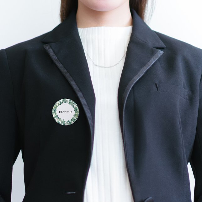 Macaron Rond 2,50 Cm Bouton d'étiquette de nom de verdure d'eucalyptus (Créateur téléchargé)