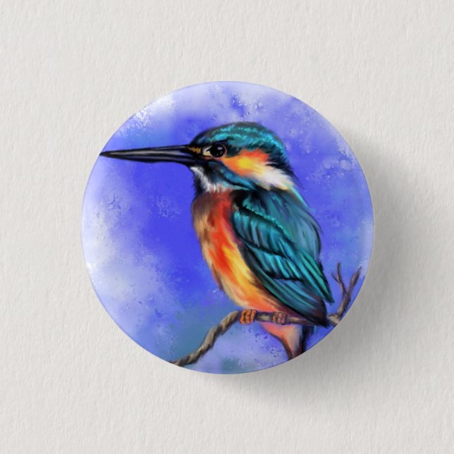 Macaron Rond 2,50 Cm Bouton d'oiseau Kingfisher - Peinture (Devant)
