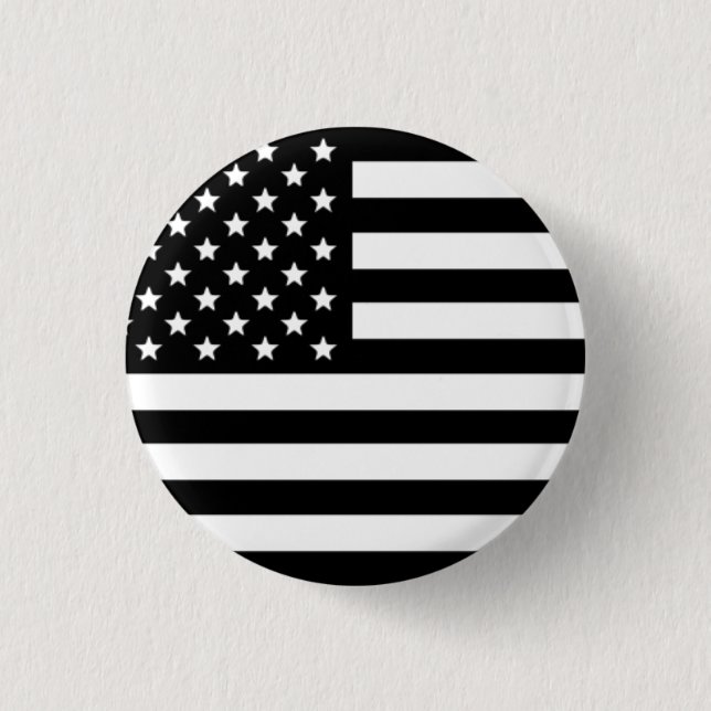 Macaron Rond 2,50 Cm Bouton drapeau américain noir et blanc (Devant)