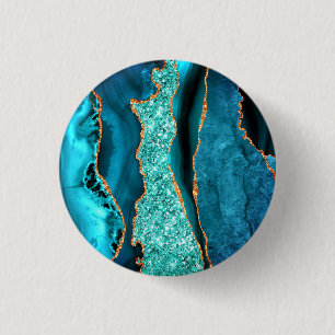 Macaron Rond 2,50 Cm Bouton en marbre pailleté or bleu sarcelle
