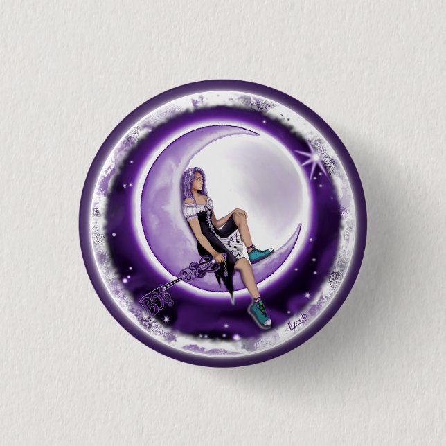 Macaron Rond 2,50 Cm Bouton enfant Lune violette (Devant)