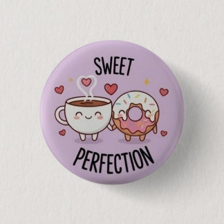 Macaron Rond 2,50 Cm Bouton épinglé Café et Donut Kawaii "Sweet Perfect