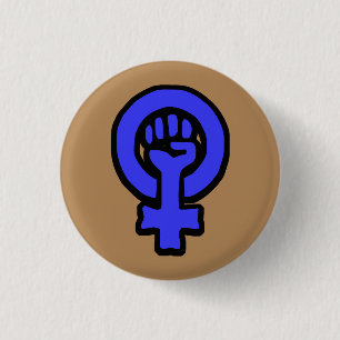 Macaron Rond 2,50 Cm Bouton féministe classique de signe bleu et noir