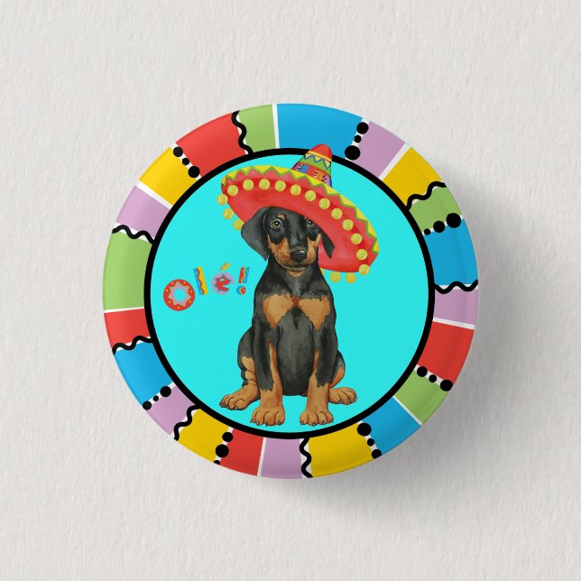 Macaron Rond 2,50 Cm Bouton Fiesta Doberman Pinscher (Devant)