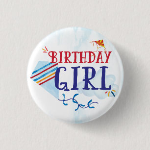 Macaron Rond 2,50 Cm Bouton fille anniversaire de cerf-volant