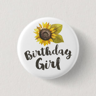 Macaron Rond 2,50 Cm Bouton Fille d'anniversaire de tournesol