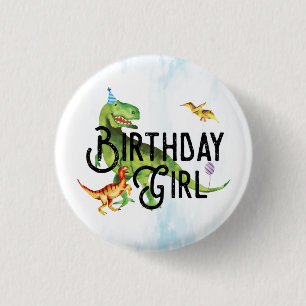 Macaron Rond 2,50 Cm Bouton Fille Naissance Dinosaure Aquarelle