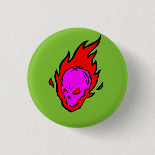 Macaron Rond 2,50 Cm Bouton flamboyant de crâne de tête brûlée