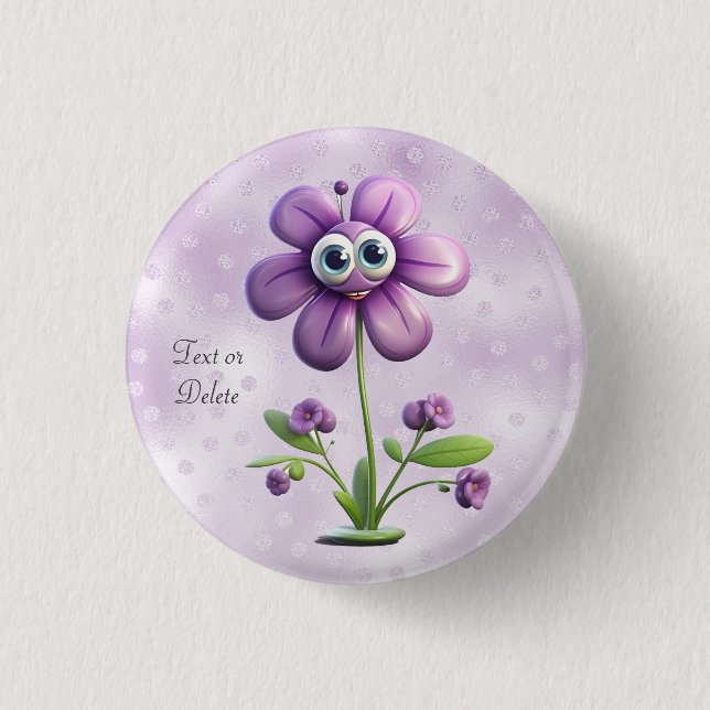 Macaron Rond 2,50 Cm Bouton Fleur Violette (Devant)