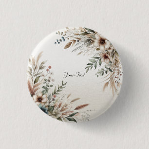 Macaron Rond 2,50 Cm Bouton Fleurs Bleu Ivoire Aquarelle