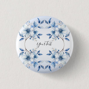 Macaron Rond 2,50 Cm Bouton Fleurs Bleues Botaniques